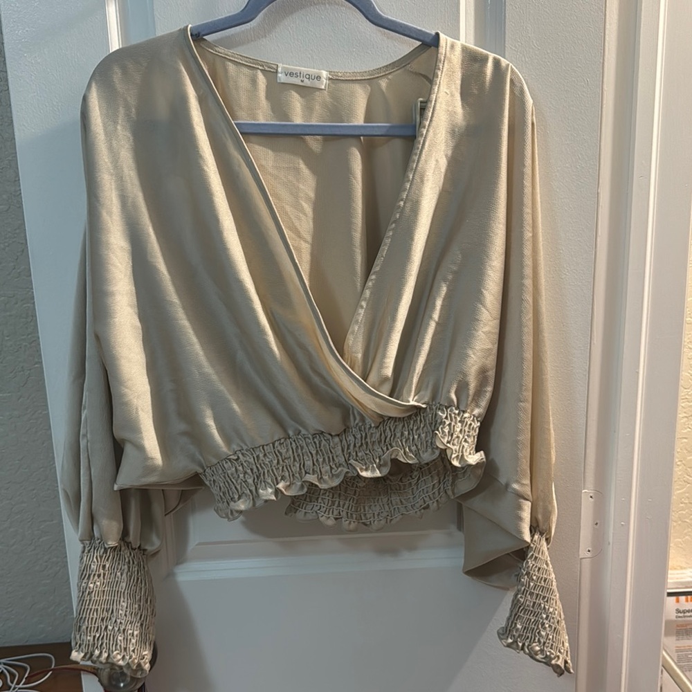 Vestique Cream Wrap Blouse with Smocked Crop Style